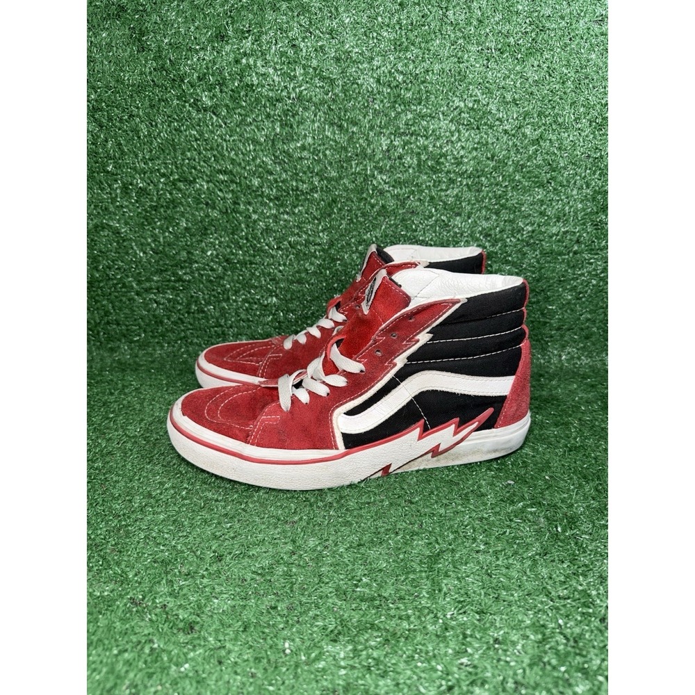 Vans Sk8-Hi Bolt Black Red Suede Canvas Skate Shoes Hi Top Sneaker Men's Size 8 - Picture 5 of 12